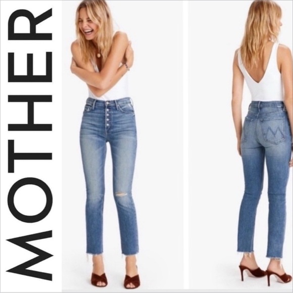 💕MOTHER💕 The Pixie Dazzler Ankle Fray Jeans ~ Love Pop Button Fly High Rise 26 - Picture 1 of 11